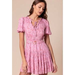 ✨Anthro Lusana Ayla Pink Paisley Puff Sleeve Tiered Mini Fit&Flare Sz 2 Dress✨